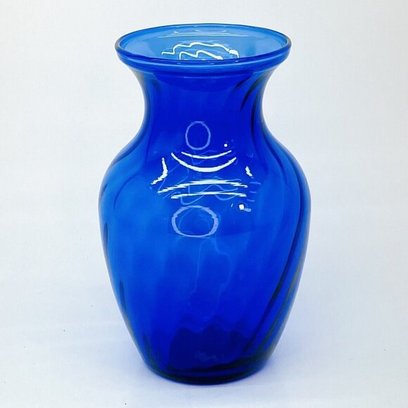 Vintage Indiana Glass Cobalt Blue Flower Vase Swirled Diamond 3D Effect Ohio USA - Picture 11 of 12